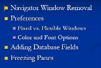 How to remove the navigator window, alter preferences, add database fields and freeze panes - PDF 326KB